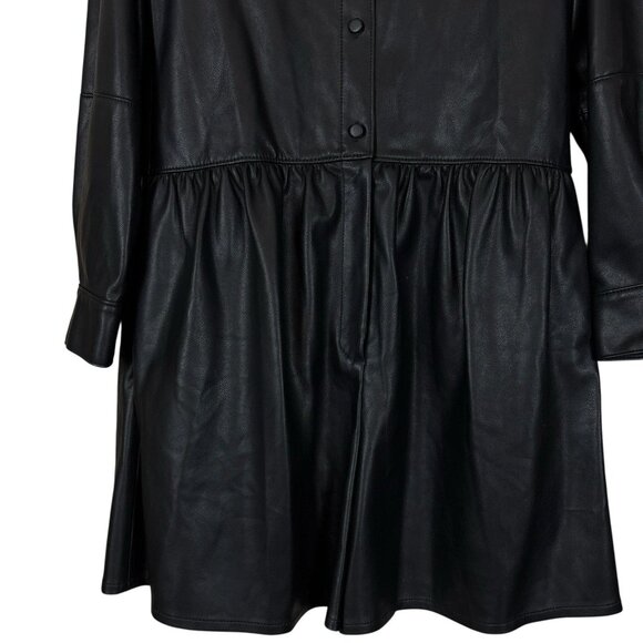 Rebecca Taylor RTR Faux Leather Buttoned Long Sleeve Romper Black Size 4 - Picture 4 of 11